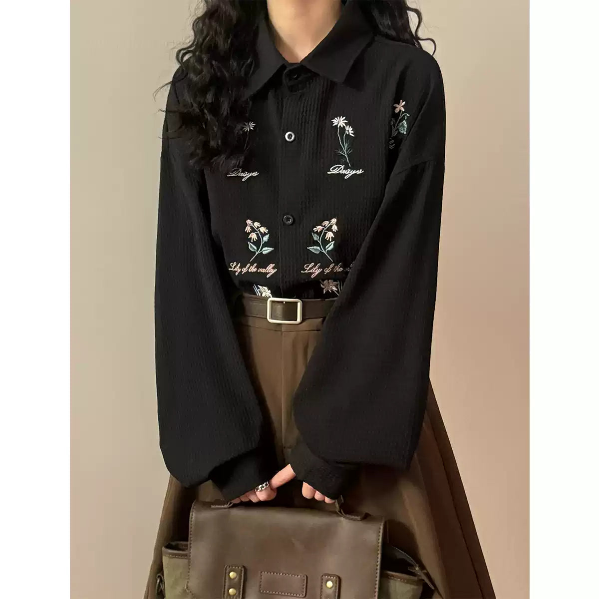 Lazy Texture Waffle Grid Embroidered Shirt - Versatile
