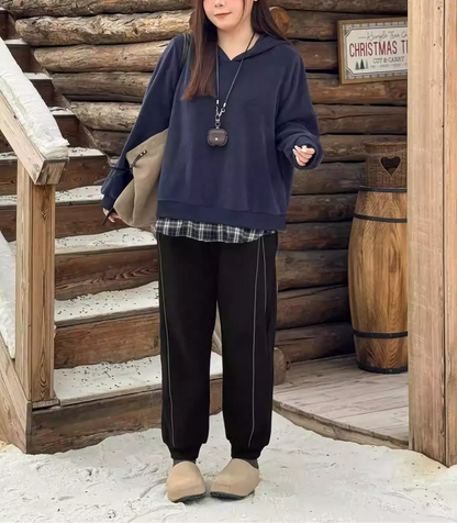 Plus Size Green Street Style 450g High Waist Fleece Lined Pants