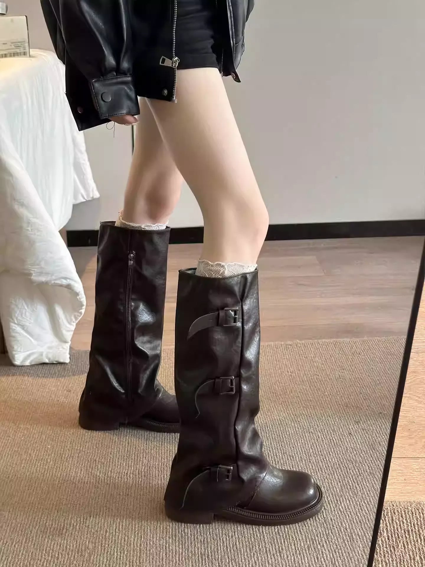 Square Toe Trouser - Leg Block Heel Riding Boots