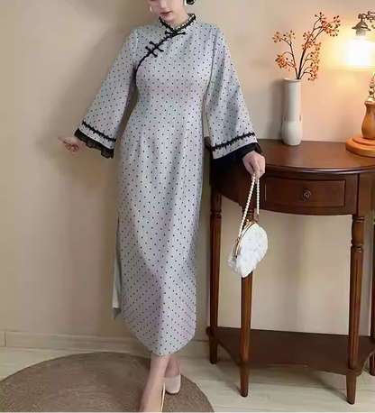 Plus Size Neo-Chinese Polka Dot Qipao Dress
