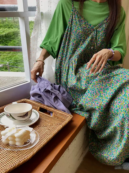 Women's Floral Print Sleeveless Spaghetti Strap Dress, Elegant Slim Fit Maxi Dress