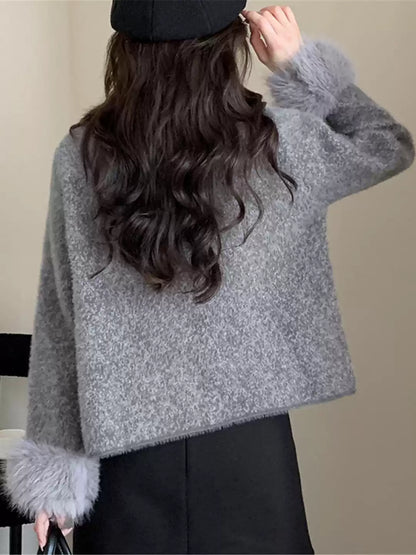Versatile Cropped Round Neck Single-Breasted Blouse for Women