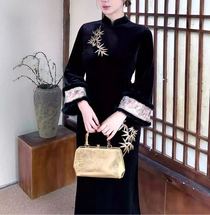 New Chinese Plus Size Bamboo Embroidery Dress