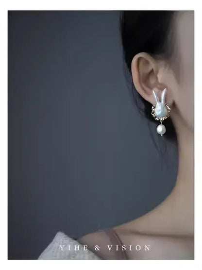 Soft Style Bunny Pearl Earrings Delicate Sweet Ear Studs for Daily Outfits