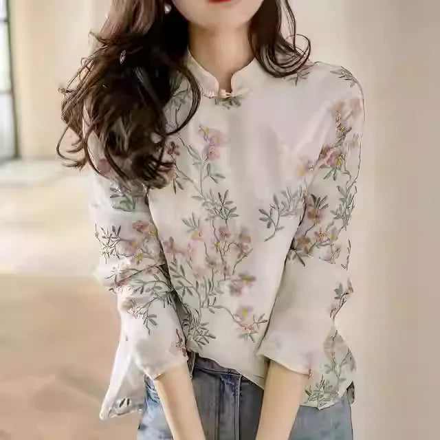 Modern Chinese Style Printed Cheongsam Top