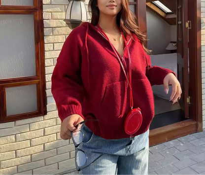 Plus Size Double Zipper Red Outerwear
