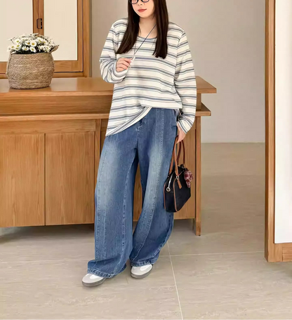 Plus Size American High Waist Wide Leg Jeans