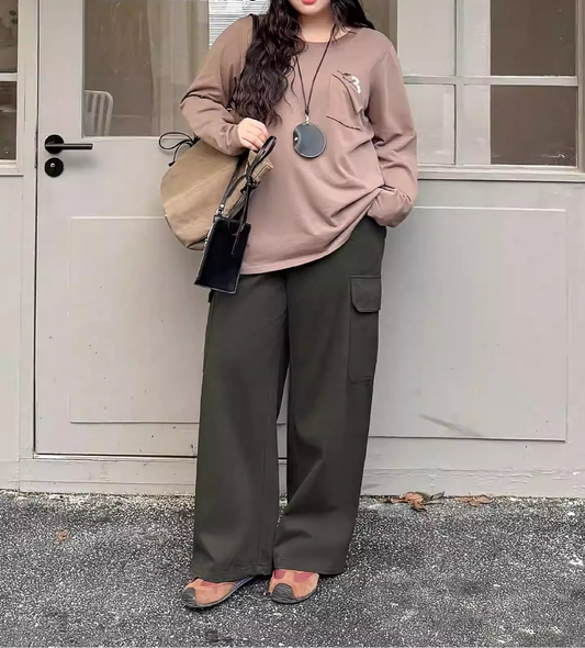 Plus Size High Waist Cargo Pants, Loose Wide Leg Streetwear