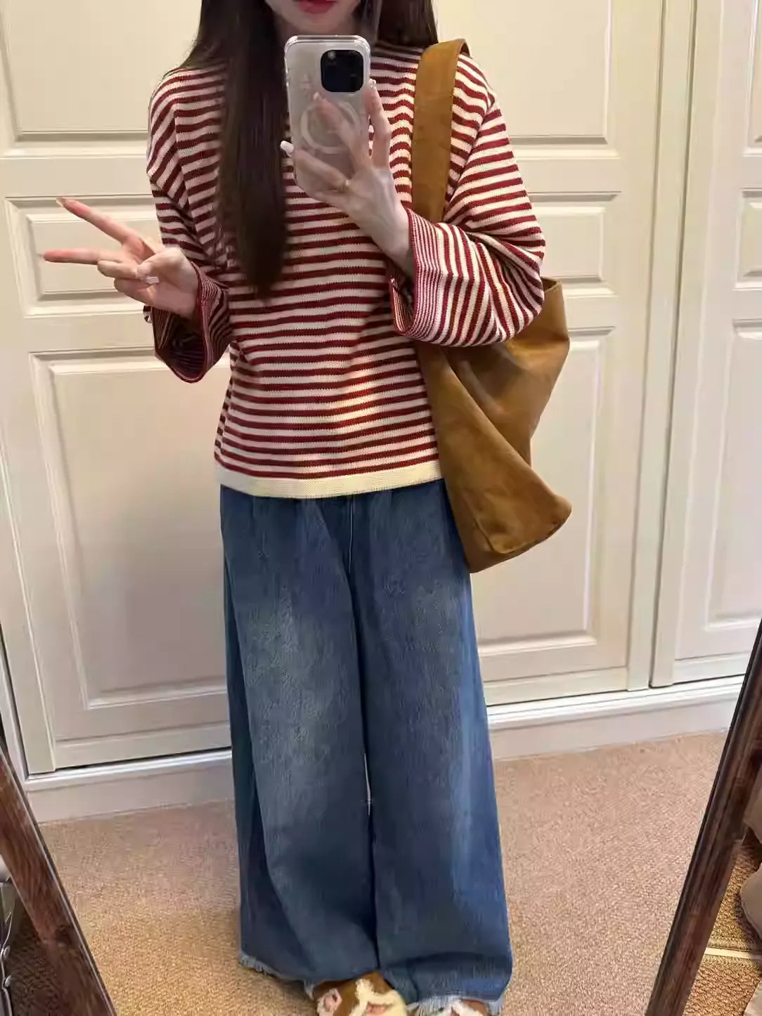 Red Striped Color Block Knit Top