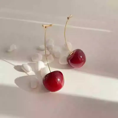 Sweet Burgundy Cherry Earrings, Elegant Jewelry for Daily Commute
