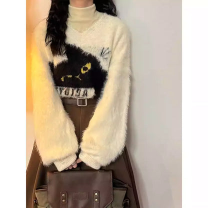 Mohair Soft & Lazy Vibe Sweater - American Cat Embroidery