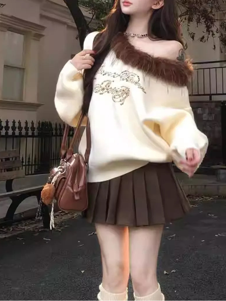 Shoulder Top & Pleated Skirt Two-Piece