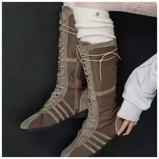 Lace-Up Leg-Slimming Knee-High Boots