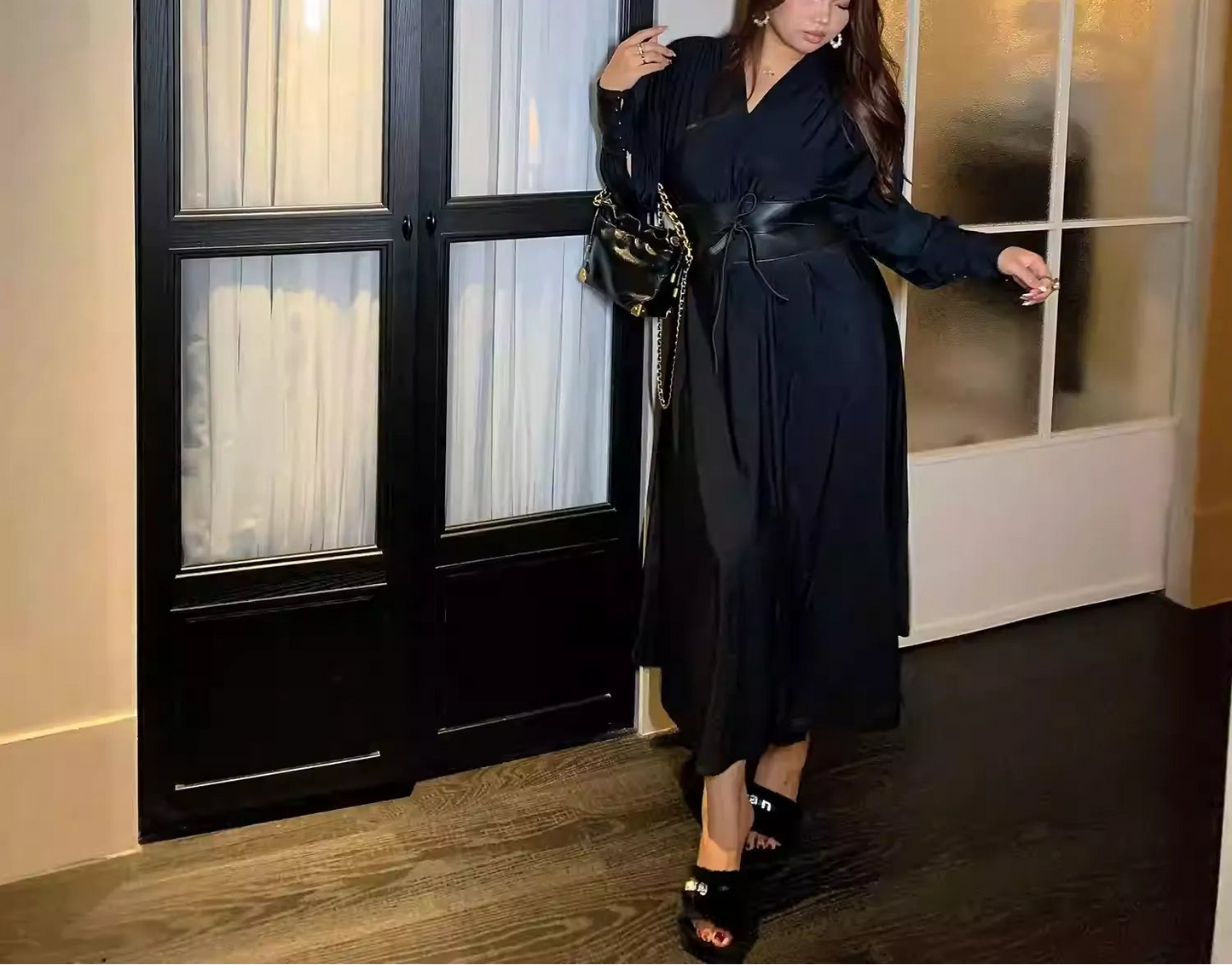 Plus Size V-Neck Sexy Slim Waist Maxi Dress