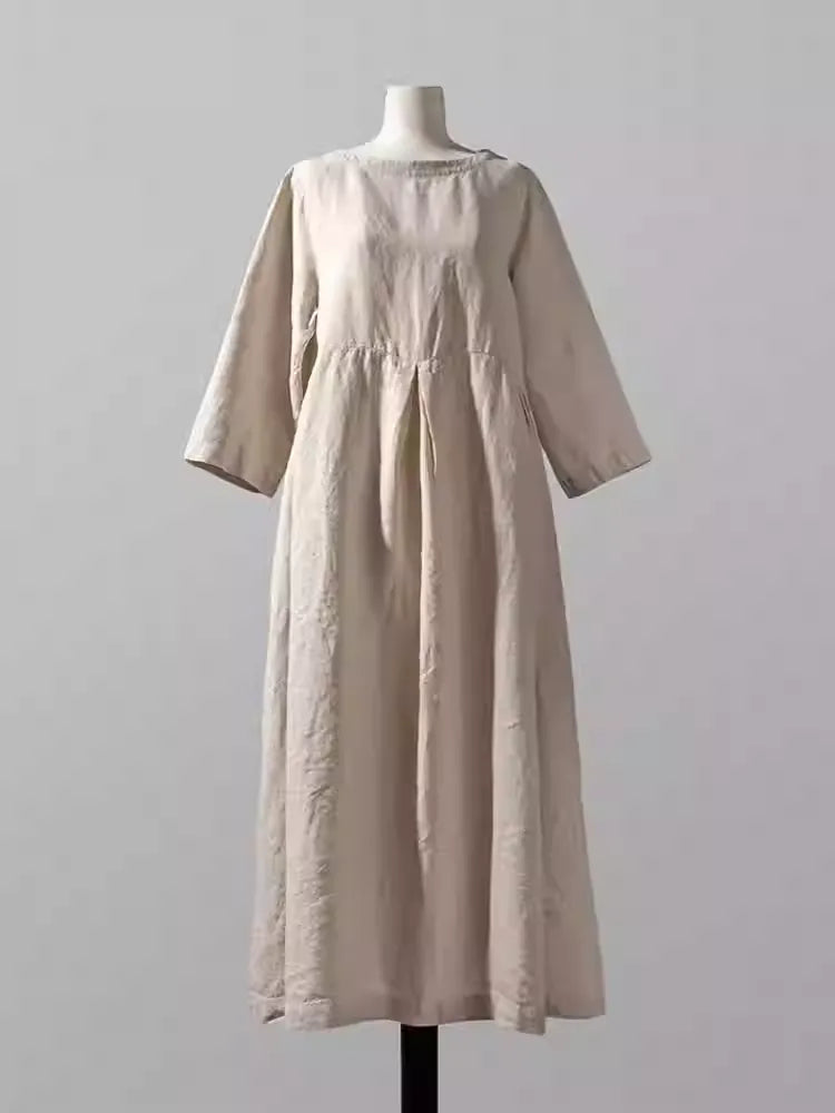 Luxury High-End Linen Spring & Autumn Flared Hem Babydoll Maxi Dress