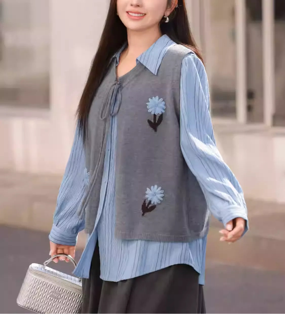 Plus Size 2026 New Spring Floral Embroidery Sweater Vest