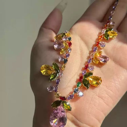 Women's Floral Leaf Drop Pendant Choker Necklace, Delicate Clavicle Chain