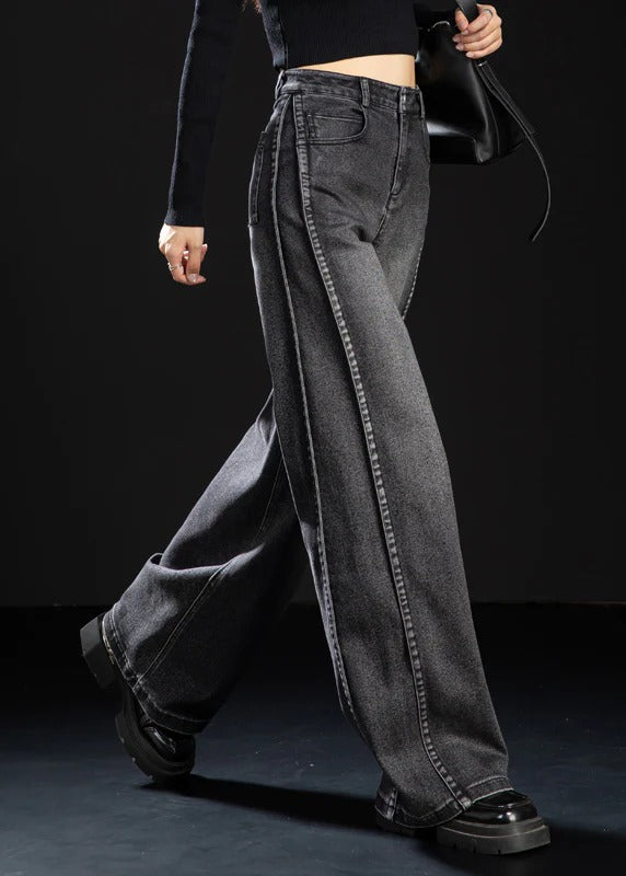 Handmade Black Oversized Patchwork Denim Straight Pants Spring