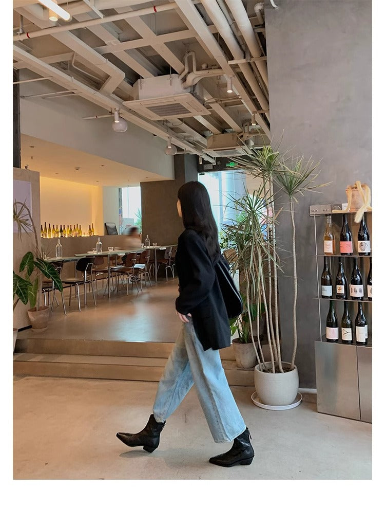 Women's Full Cowhide Square-Toe Ruched Western Martin Boots