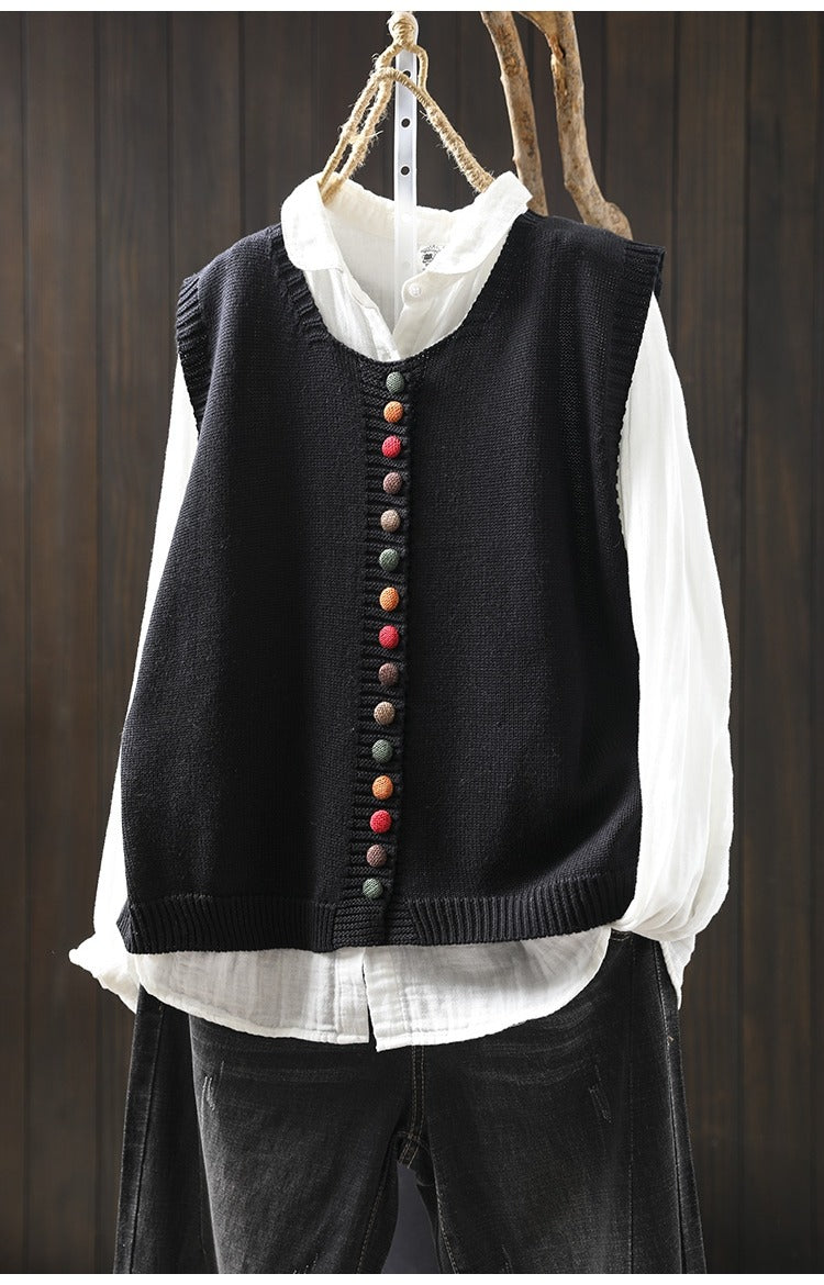 Colorful Button Cotton Knit Vest | Women's Sleeveless