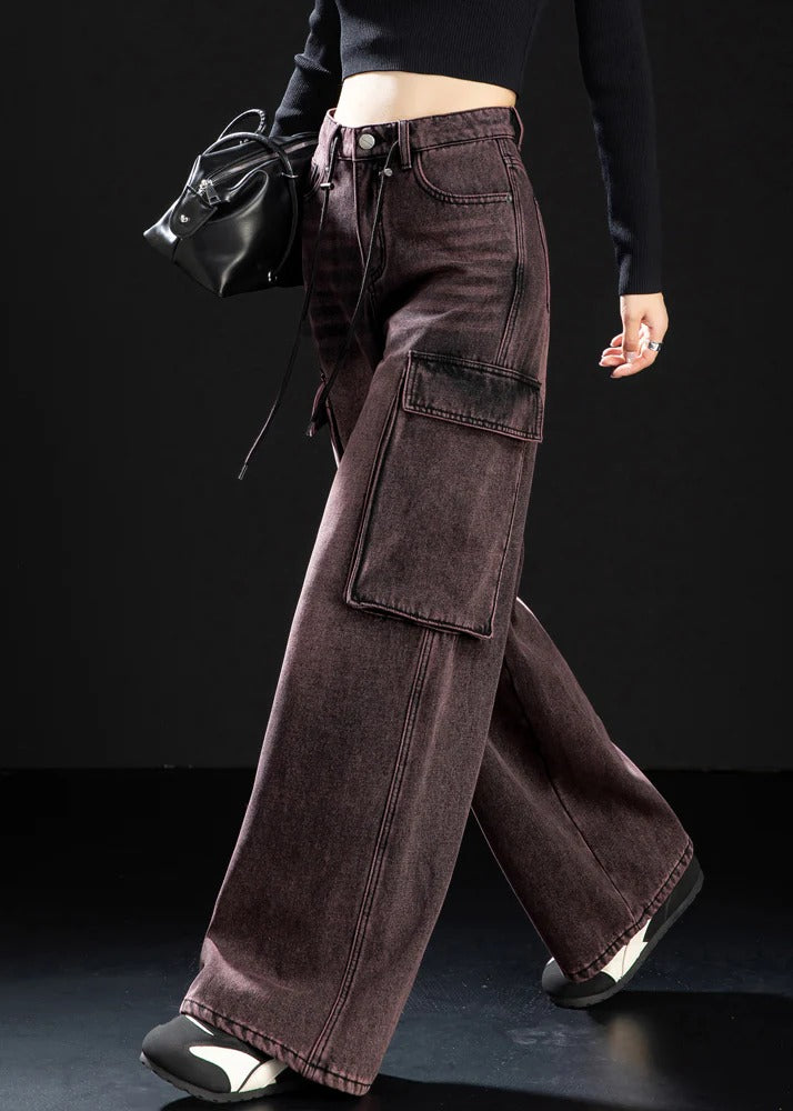 Art Gradient Color Oversized Pockets  Denim Pants