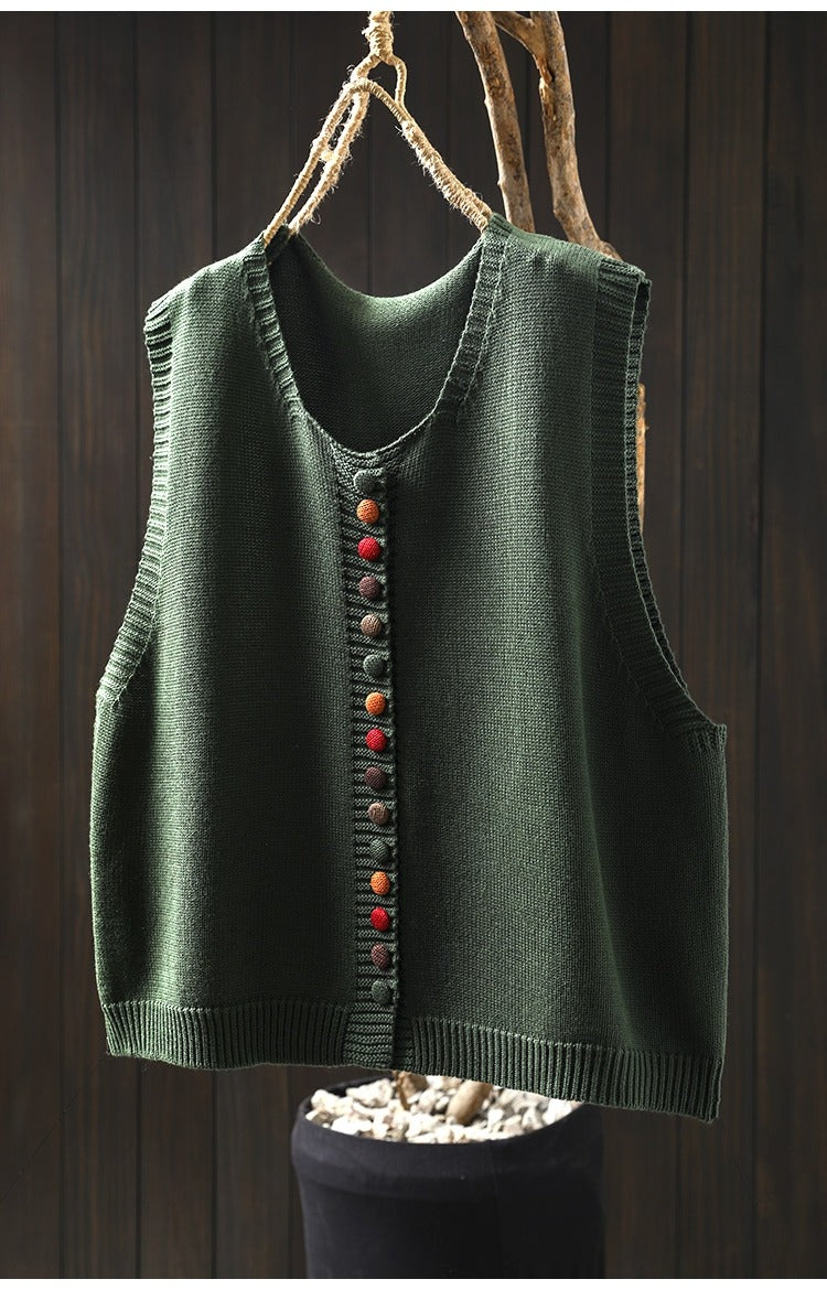 Colorful Button Cotton Knit Vest | Women's Sleeveless