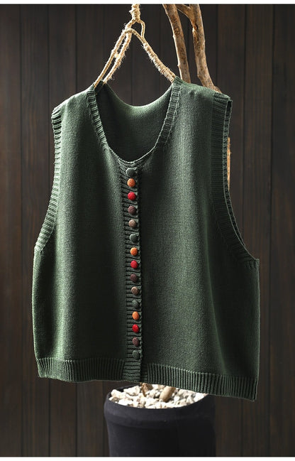 Colorful Button Cotton Knit Vest | Women's Sleeveless