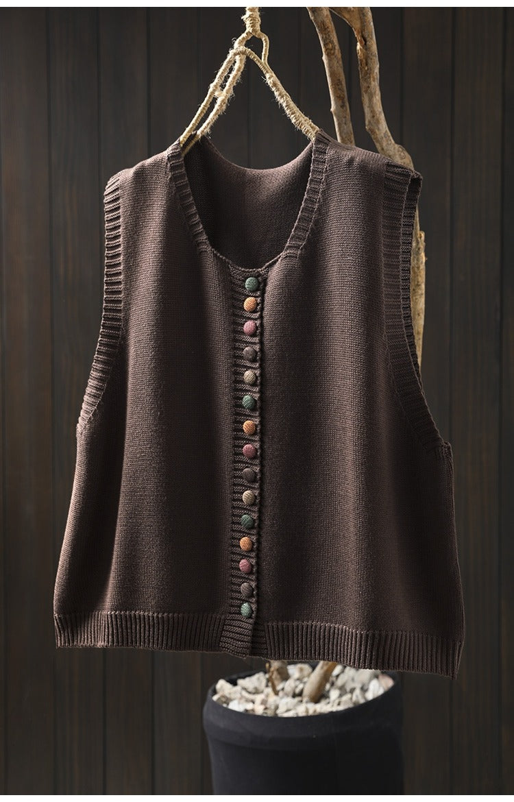 Colorful Button Cotton Knit Vest | Women's Sleeveless