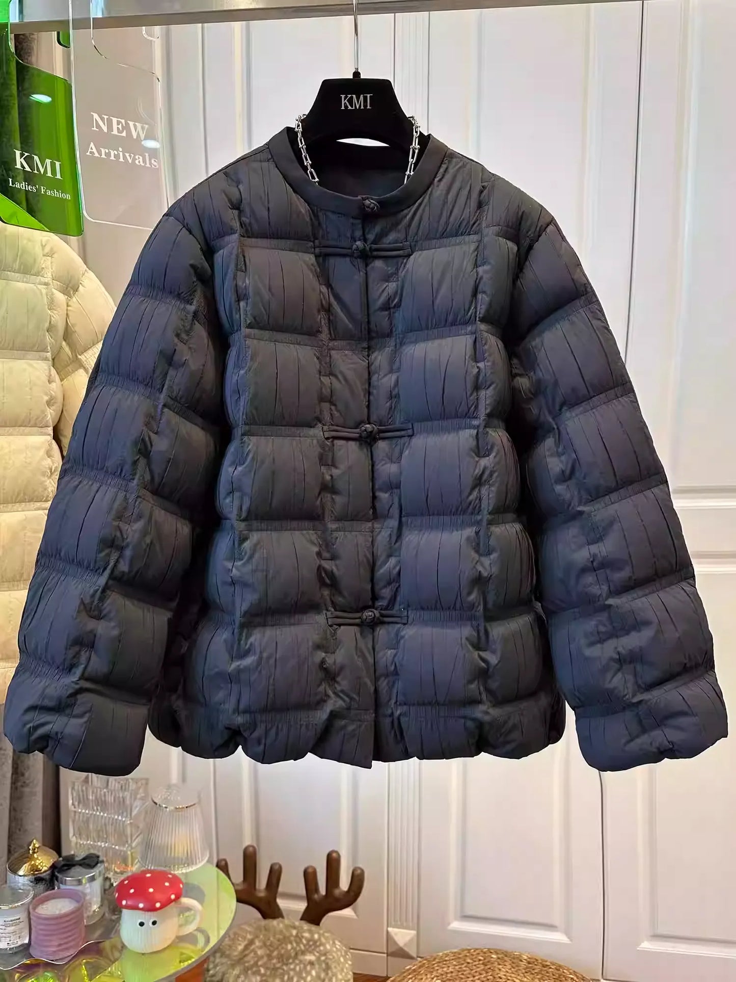 Elegant Pleated Down Coat with Frog Buttons