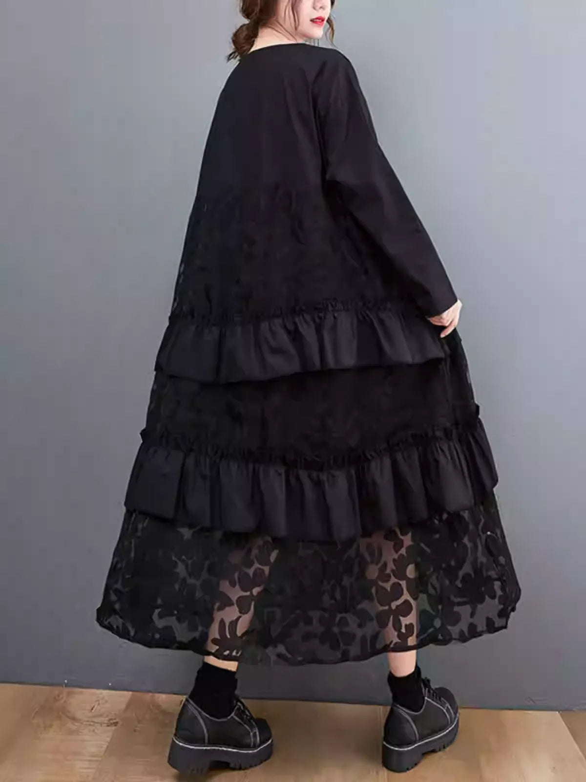 Women's Slimming Autumn Mesh Patchwork Tiered Skirt