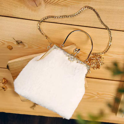 Top Handle Golden Fur Handbag – Women's Spacious