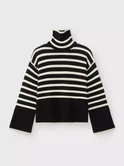 Women's Black & White Stripe Loose Fit Knit Sweater New Arrival