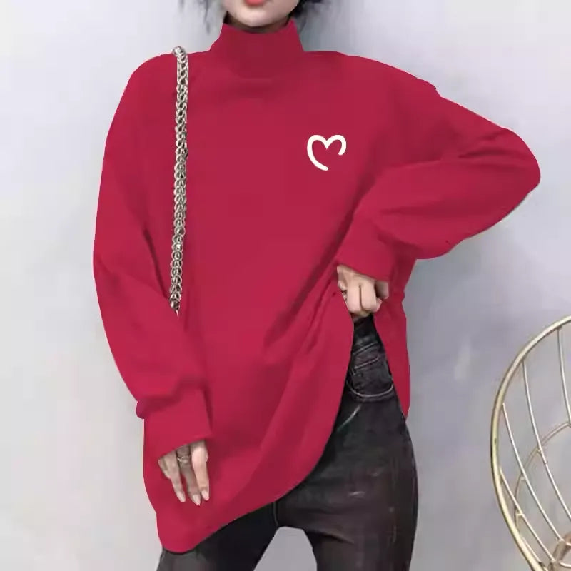 2026 New Women's Fleece Lined Turtleneck Sweatshirt Loose Fit Fall Winter