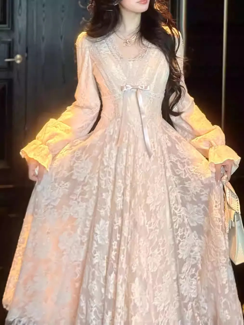 Fall Winter New Sexy V-neck Lace Dress