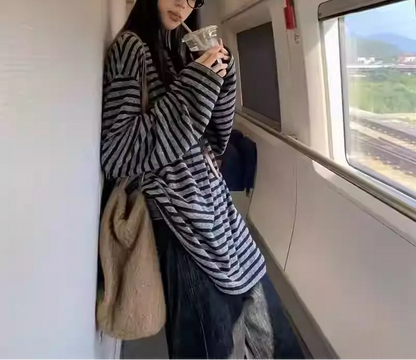 Black and Gray Striped Long Sleeve T-Shirt