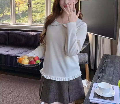 Plus Size Doll Collar Ruffle Velvet Loose Top