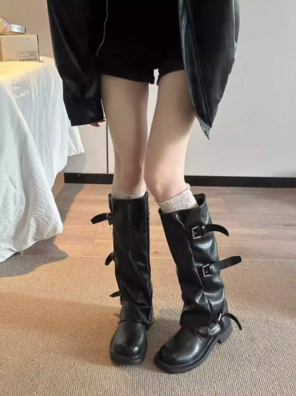 Square Toe Trouser - Leg Block Heel Riding Boots