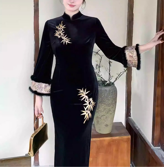 New Chinese Plus Size Bamboo Embroidery Dress