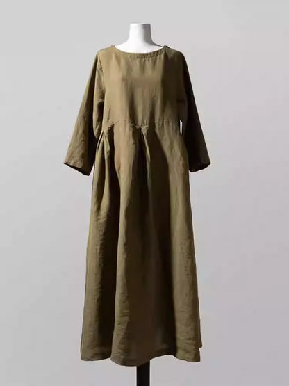 Luxury High-End Linen Spring & Autumn Flared Hem Babydoll Maxi Dress