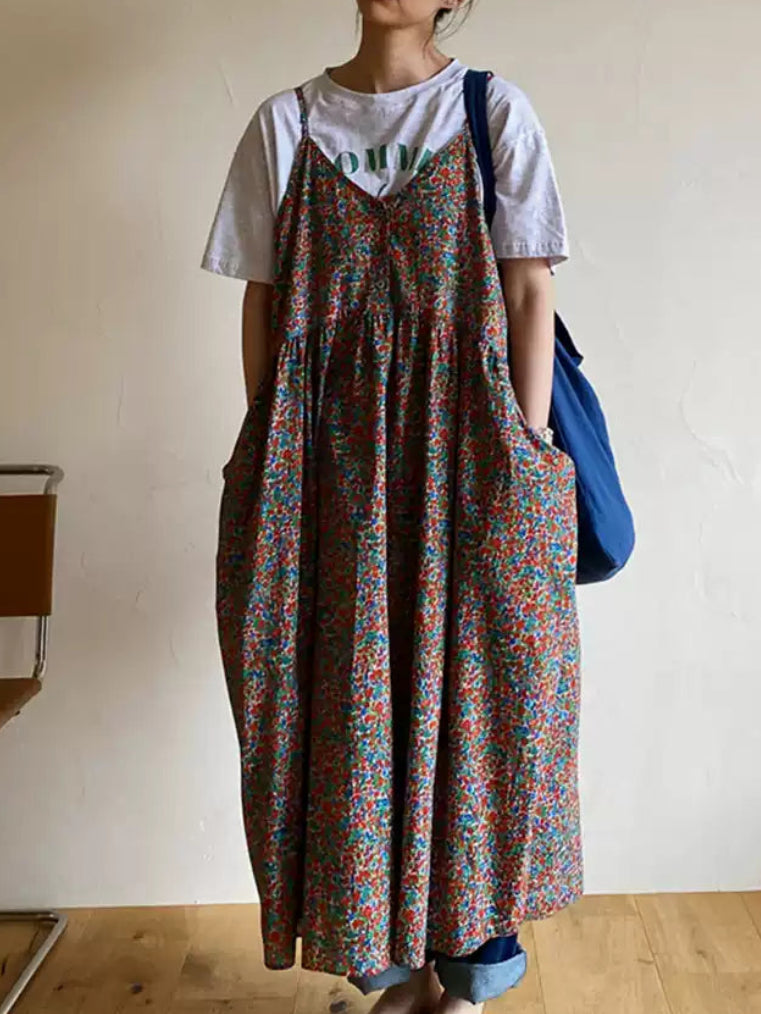 Women's Floral Print Sleeveless Spaghetti Strap Dress, Elegant Slim Fit Maxi Dress