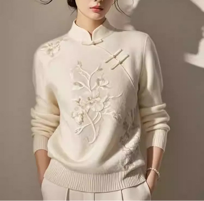 High-end New Chinese Retro Knitted Sweater Women Fashion Versatile  Top