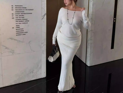 Plus Size Off-Shoulder Herringbone Knit Top