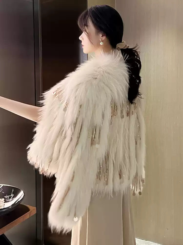Luxury Fox Fur Coat with Tassel Trim - Winter Warm Outerwear