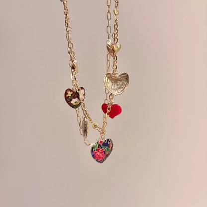 Women's Boho Heart Layered Necklace, Vacation Style Layered Choker Necklace