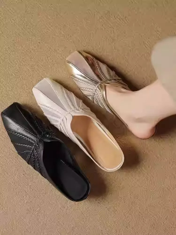 2026 New Arrival Mesh Patchwork Wedge Mules • Closed-Toe Vacation Slippers