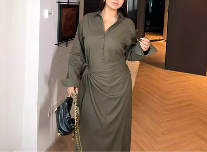 Plus Size Fashion Elegant Shirt Waist Maxi Dress