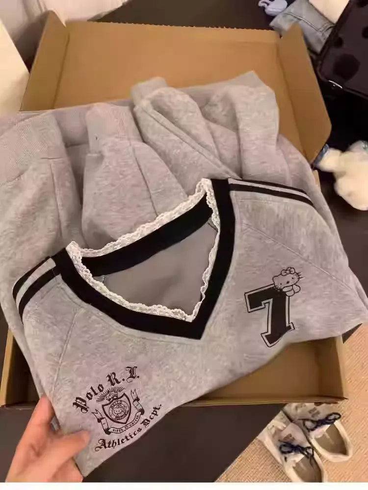 100%Cotton Gray V-Neck Sweatshirt