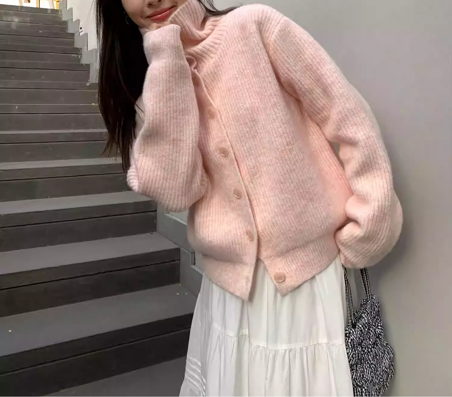 Retro Lapel Turtleneck Cardigan Women Loose Elegant Knit Outerwear Top