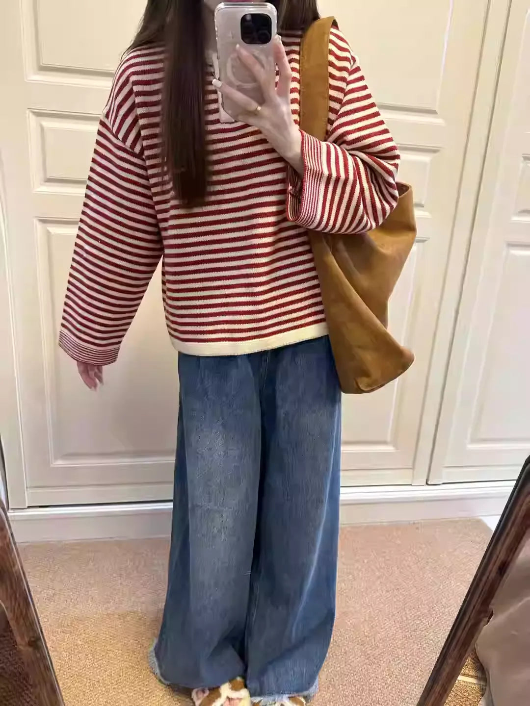 Red Striped Color Block Knit Top