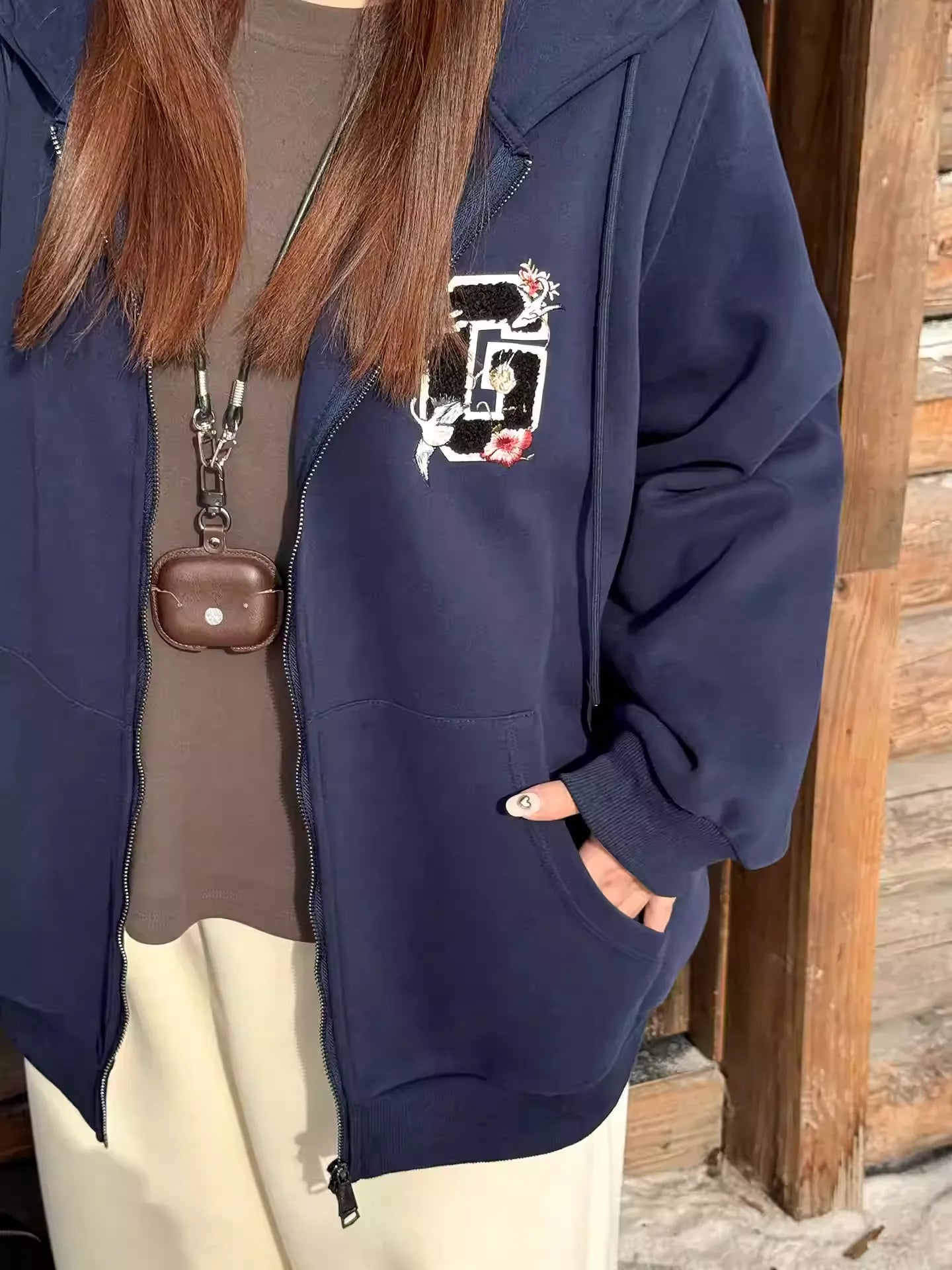 Plus Size Hooded Embroidered Loose Cardigan Sweatshirt Jacket